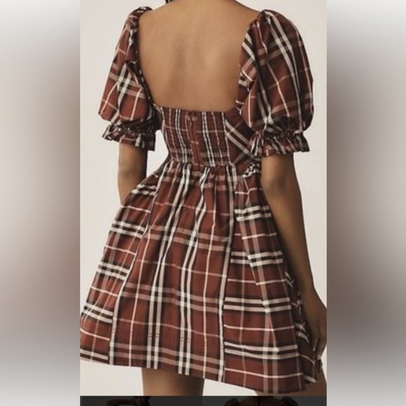Anthropologie Plaid Puff Sleeve Dress - Picture 2 of 4